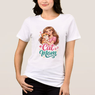Katzen-Mama T-Shirt – Süßes Katzenliebhaber-Shirt, Tri-Blend Shirt