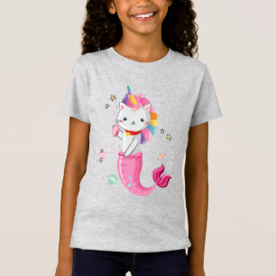 Katzen-Meerjungfrauunicorn-T - Shirt-Mädchen T-Shirt