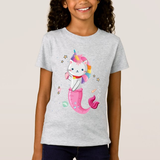 Katzen-Meerjungfrauunicorn-T - Shirt-Mädchen T-Shirt (Vorderseite)