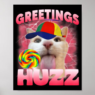 Katzen-Meme-Grüße Hurra Lustige Verrückte Katzenli Poster