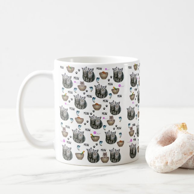 Katzen Meow-Tasse Kaffeetasse (Mit Donut)