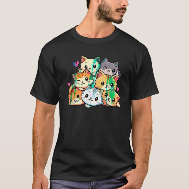 Katzen Meowtain Niedlich Kitty Pile Anime Kawaii N T-Shirt (Vorderseite)
