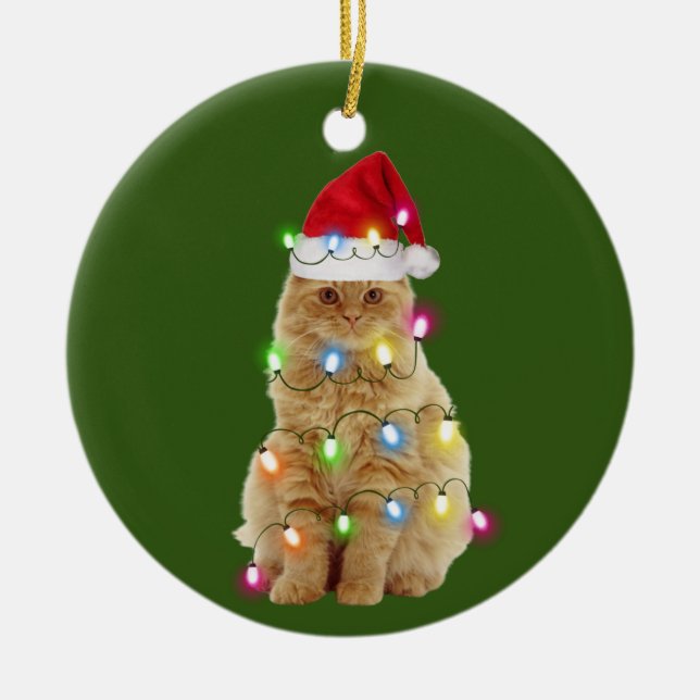 Katzen mit Hut Lights Weihnachten Keramik Ornament (Vorne)