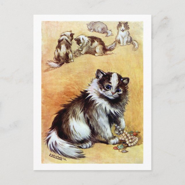 Katzen mit Juwelen, Louis Wain Postkarte (Vorderseite)