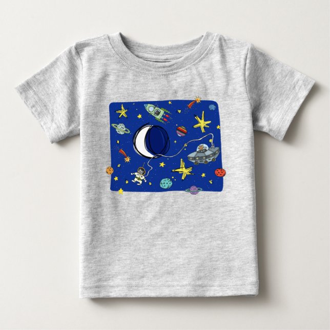 Katzen mit niedlichem Cartoon im Weltraum Baby T-shirt (Vorderseite)