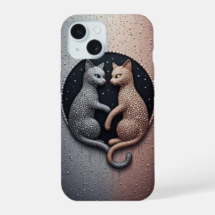 Katzen mit triefender Textur und mystischem Yin-Ya iPhone 15 Hülle