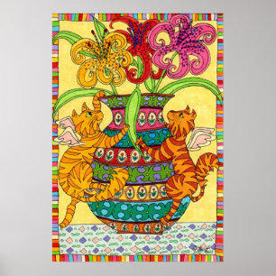 Katzen mit Verzierter Lilienvase Poster