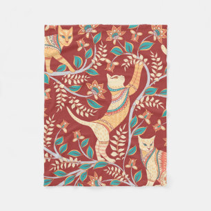 Katzen mit Verzierungen, Zweige mit Blume und Lede Fleecedecke