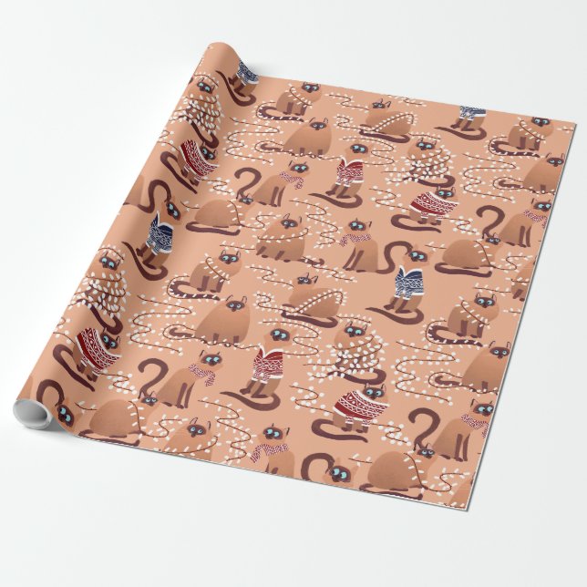 Katzen mit Weihnachtslicht Geschenkpapier (Ungerollt)