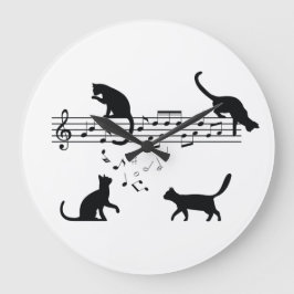 Katzen Musiknoten spielen Große Wanduhr