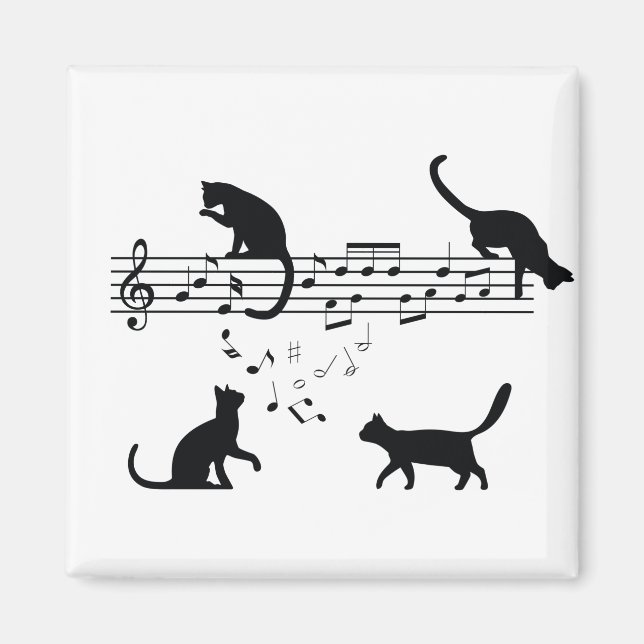 Katzen Musiknoten spielen Magnet (Vorne)