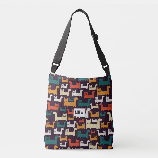 Katzen Muster für kundenspezifische Monogramm-Beut Tragetaschen Mit Langen Trägern (Vorderseite)