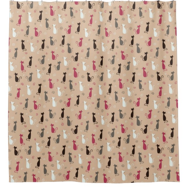 Katzen Muster-Rosa Duschvorhang (Vorderseite)