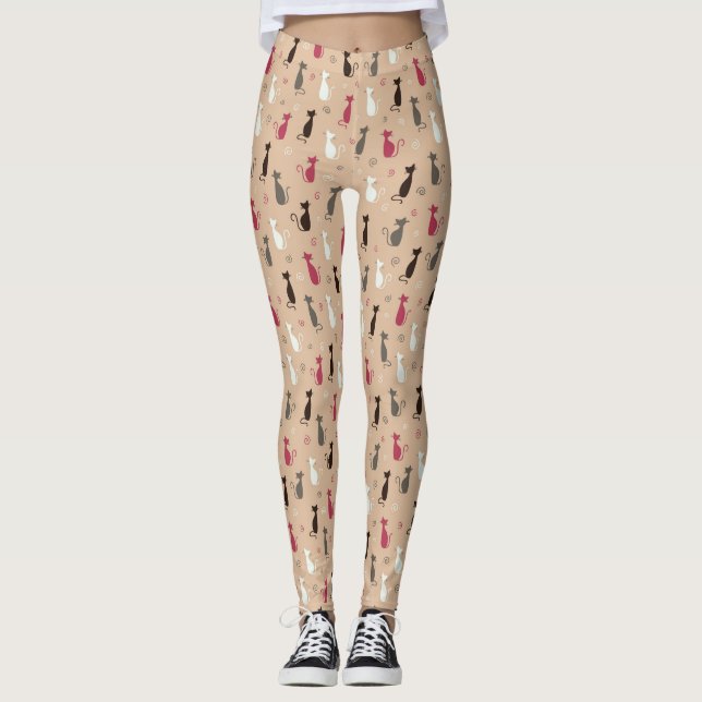 Katzen Muster-Rosa Leggings (Vorderseite)