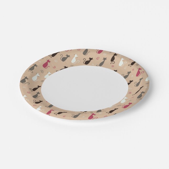 Katzen Muster Rosa Pappteller (Schrägansicht)