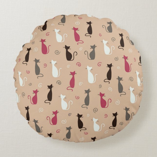 Katzen Muster-Rosa Rundes Kissen (Vorderseite)