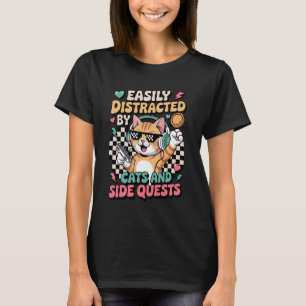 Katzen Nebenquest Abgelenkt Tischplatte Lustige Mä T-Shirt