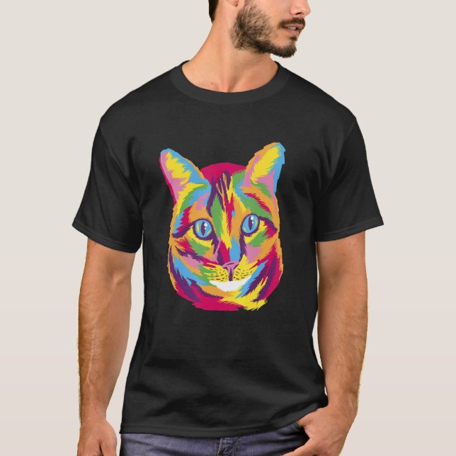 Katzen Niedliche Katze für Kätzchen Farbige Kunst T-Shirt (Vorderseite)