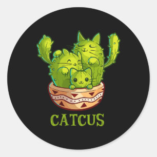 Katzen Niedliche Katze und Kaktus Mexican Cactus C Runder Aufkleber
