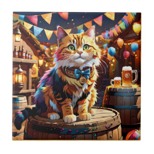 Katzen Oktoberfest Fliese