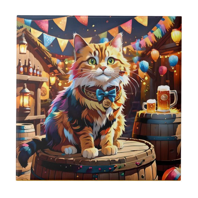 Katzen Oktoberfest Fliese (Vorderseite)