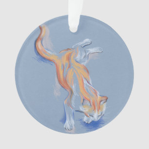 Katzen-orange und weißer Pastelltabby auf Blau Ornament