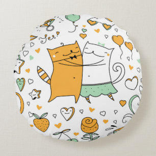 Katzen paaren Illustration. Cartoon - Kätzchen Rundes Kissen