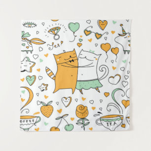 Katzen paaren Illustration. Cartoon - Kätzchen Wandteppich