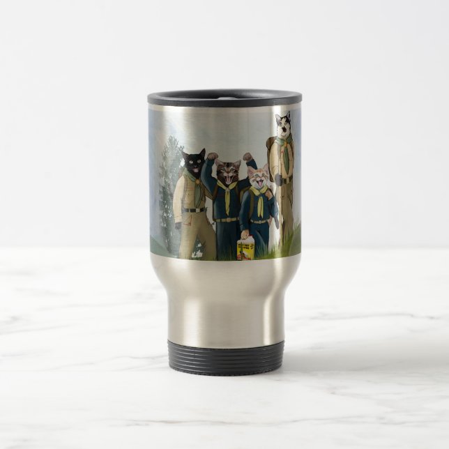 Katzen-Pfadfinder-Lagerfeuer-Kakao-Reise-Tasse Reisebecher (Mittel)