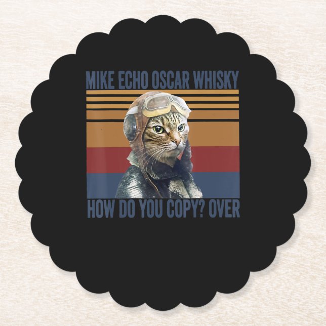 Katzen Pilot Mike Echo Oscar Whisky Kostümgeschenk Untersetzer (Vorderseite)