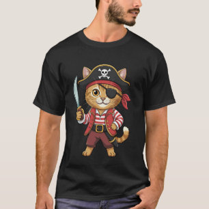 Katzen-Pirat Jungen Mädchen Kinder Totenkopf Hallo T-Shirt