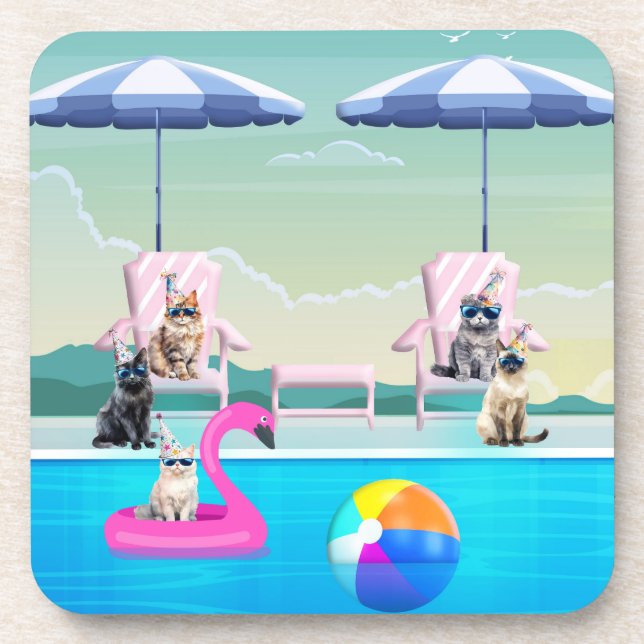 Katzen-Pool-Party Getränkeuntersetzer (Vorderseite)
