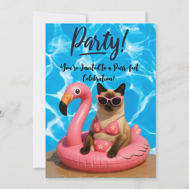 Katzen-Poolparty  Einladung (Vorderseite)