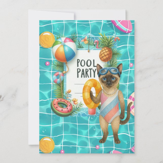 Katzen-Poolparty  Einladung (Vorderseite)