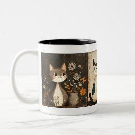 Katzen-Portraits, Set von 3 bemalten Katzen Zweifarbige Tasse