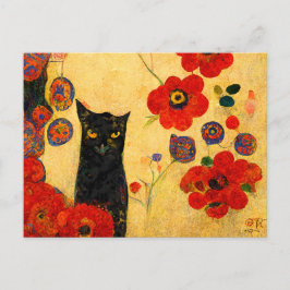 Katzen Porträt im Jugendstil. Gemalt auf Gold. Postkarte