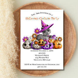 Katzen Pumpkins Lila Orange Kids Halloween-Party Einladung