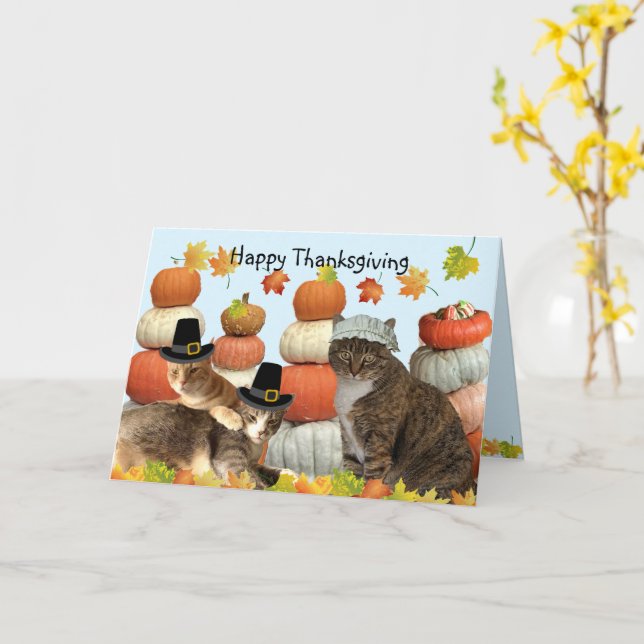 Katzen, Pumpkins und Herbstlaube Karte (Gelbe Blume)