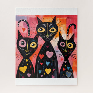 Katzen-Puzzles Rote Herzen Frohen Valentinstag