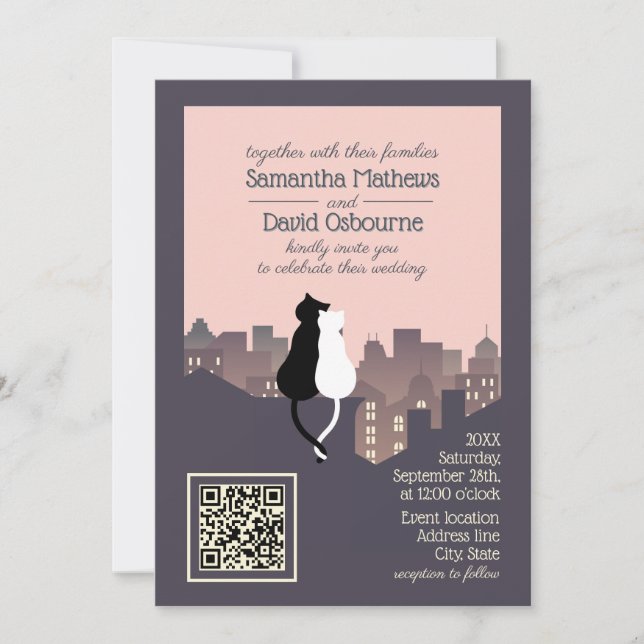Katzen-QR-Code-Hochzeitsdesign-Einladung Einladung (Vorderseite)