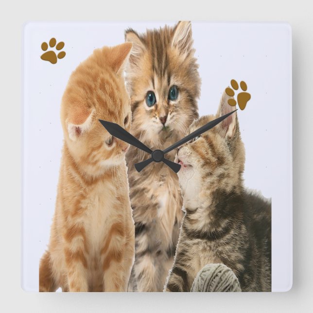 Katzen Quadratische Wanduhr (Vorderseite)