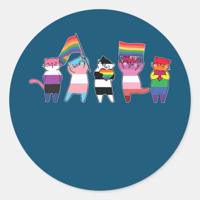 Katzen Rainbow Gay Pride Niedlich LGBT Tiertier Runder Aufkleber (Vorderseite)