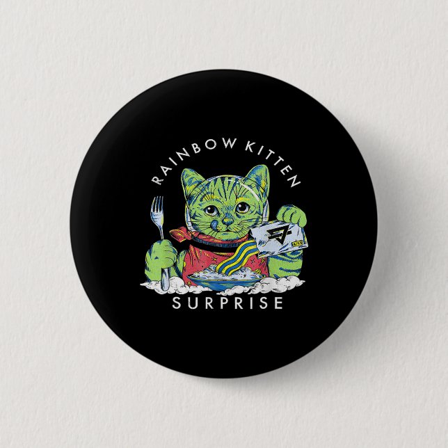 Katzen Rainbow Kitten Überraschung Niedliches Esse Button (Vorderseite)