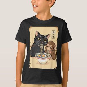 Katzen-Ramen-Affen-Shirt Lustige Katze Affe isst R T-Shirt