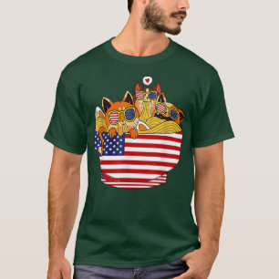 Katzen Ramen Anime Amerikanische Flagge Funny Cats T-Shirt
