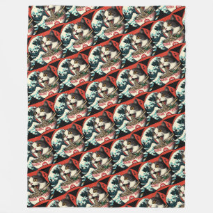 Katzen-Ramen japanische Kunst im Vintage-Stil Fleecedecke