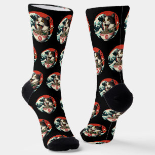 Katzen-Ramen japanische Kunst im Vintage-Stil Socken