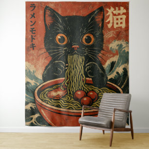 Katzen Ramen Japanisches Lustiges Grafik Kawaii Ka Wandteppich