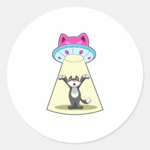 Katzen-Raumschiff Runder Aufkleber