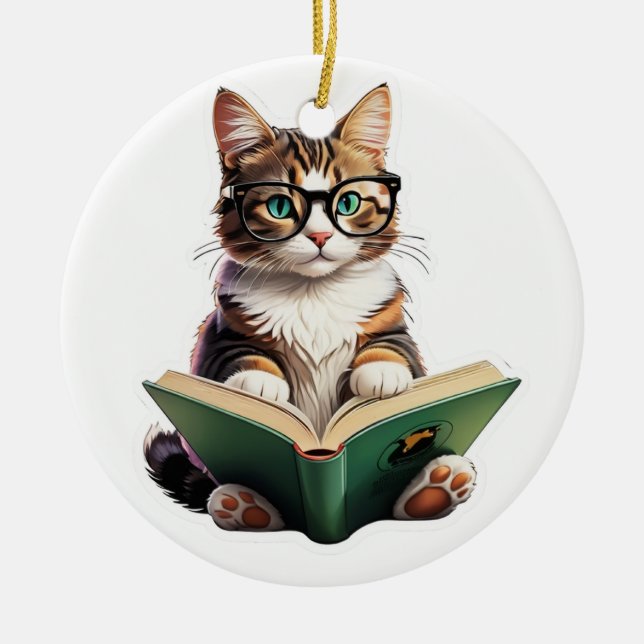 Katzen-Reading-Buch Keramik Ornament (Vorne)
